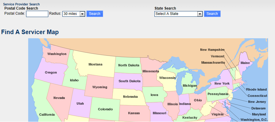 Find A Servicer Map