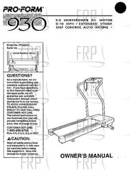 Owners Manual, PF930031 - Product Image