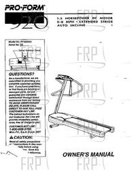 Owners Manual, PF920030 - Product Image Owners Manual, PF920030 - Product Image