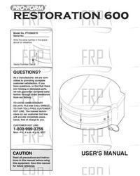 Owners Manual, PFHS60070 - Product Image