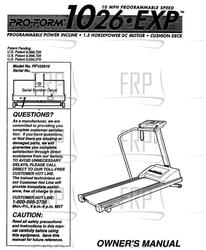Owners Manual, PF102610 - Product Image Owners Manual, PF102610 - Product Image