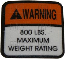 Decal, Weight rating, 800 LB. - Product Image