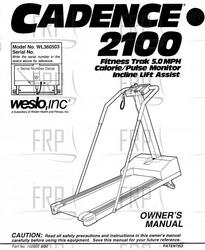 Owners Manual, WL360503,CADENCE 2100 - Product Image