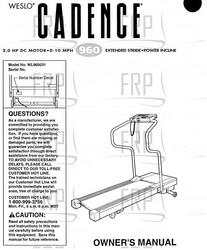 Owners Manual, WL960031,CADENCE 960 - Product Image