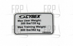 DECAL, CAPACITY - Product Image