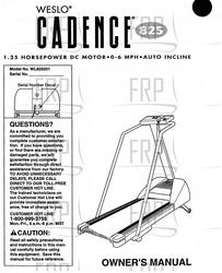 Owners Manual, WL825031 - Product Image