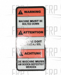 STICKER,WARNING,BOLT DOWN - Product Image